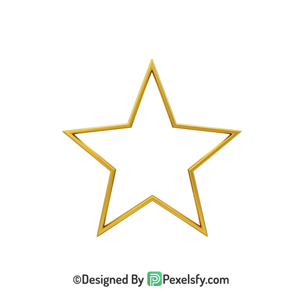 Solid Golden Star Outline PNG Transparent, 3d