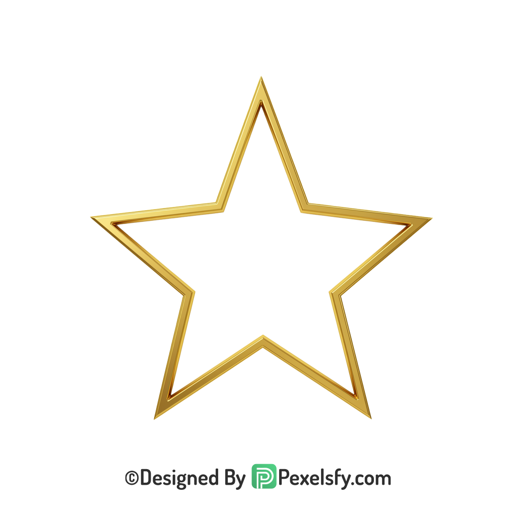 Gradient Golden Star Outline PNG Transparent, 3d