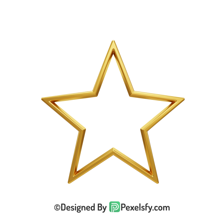 Flat Golden Star Outline PNG Transparent, 3d