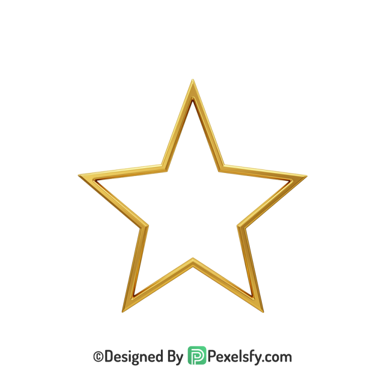 Bold Golden Star Outline PNG Transparent, 3d