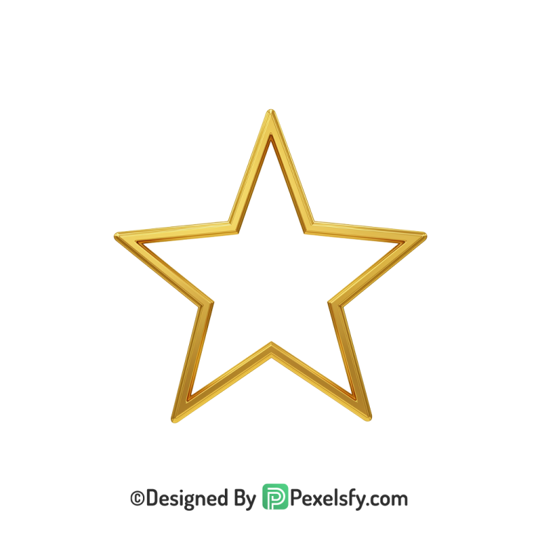Precious Golden Star Outline PNG Transparent, 3d
