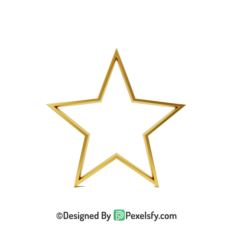 Sweet Golden Star Outline PNG Transparent, 3d