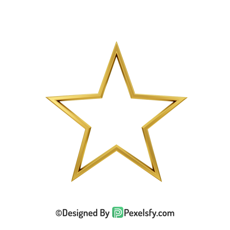 Cute Outline Golden Star PNG Transparent, 3d