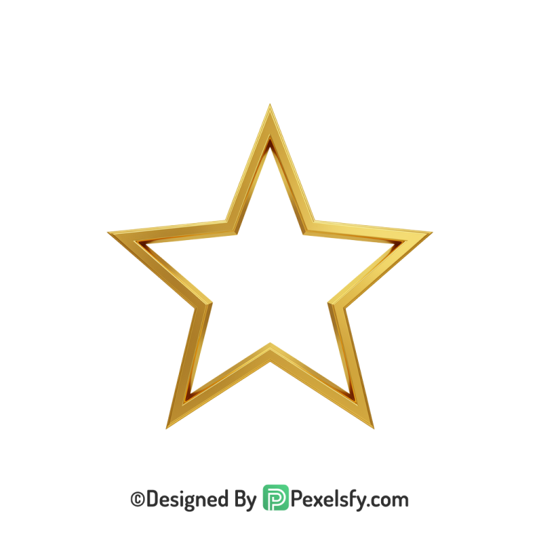 Crowned Golden Star Outline PNG Transparent, 3d