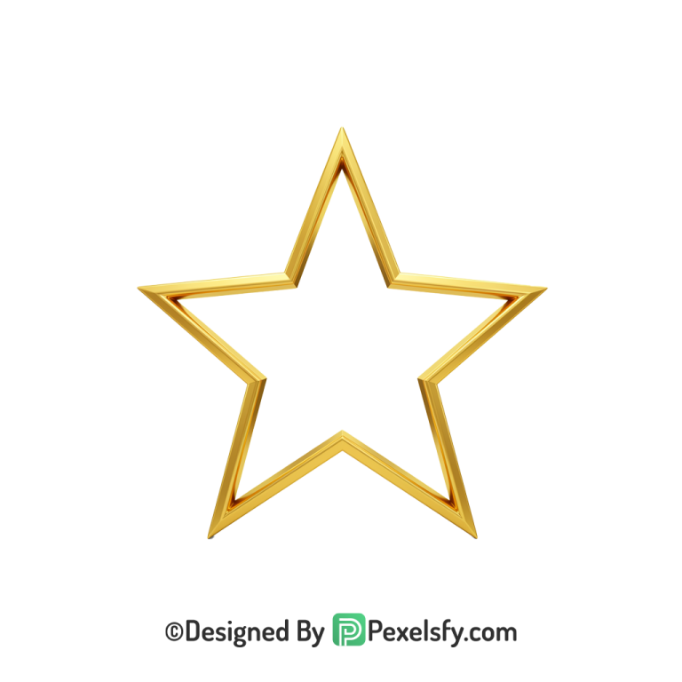 Charming Golden Star Outline PNG Transparent, 3d