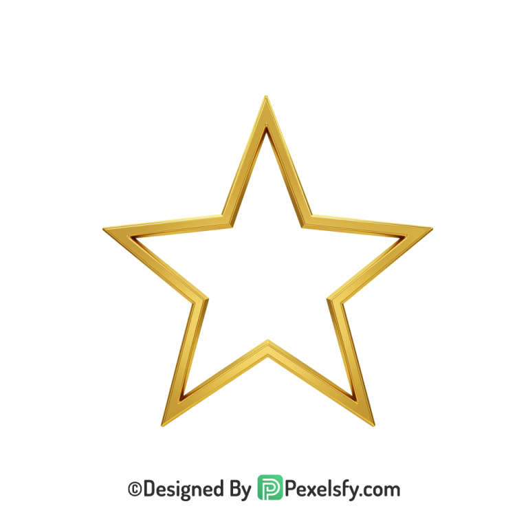 Magical Golden Star Outline PNG Transparent, 3d