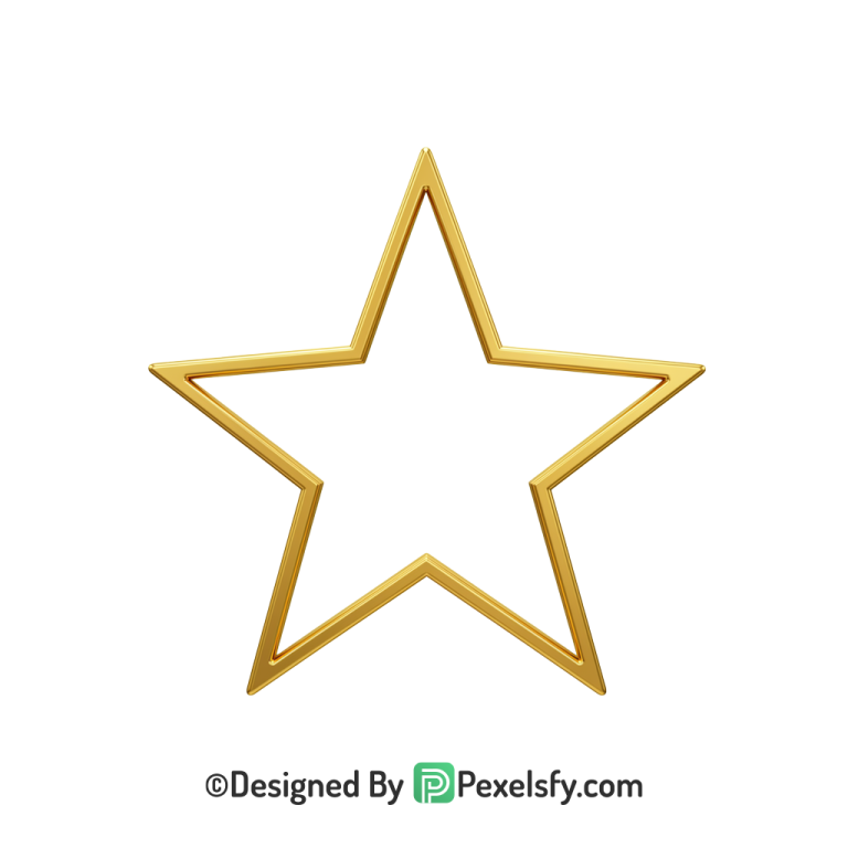 Clear Golden Star Outline PNG Transparent, 3d