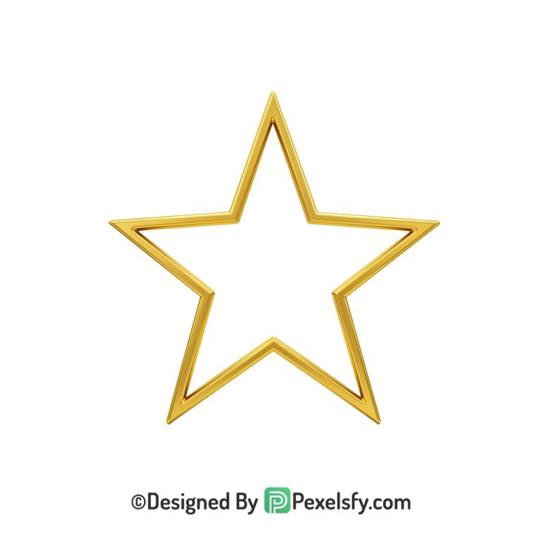 Clean Golden Star Outline PNG Transparent, 3d