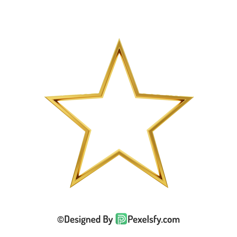 3D Golden Star Outline PNG Transparent, 3d