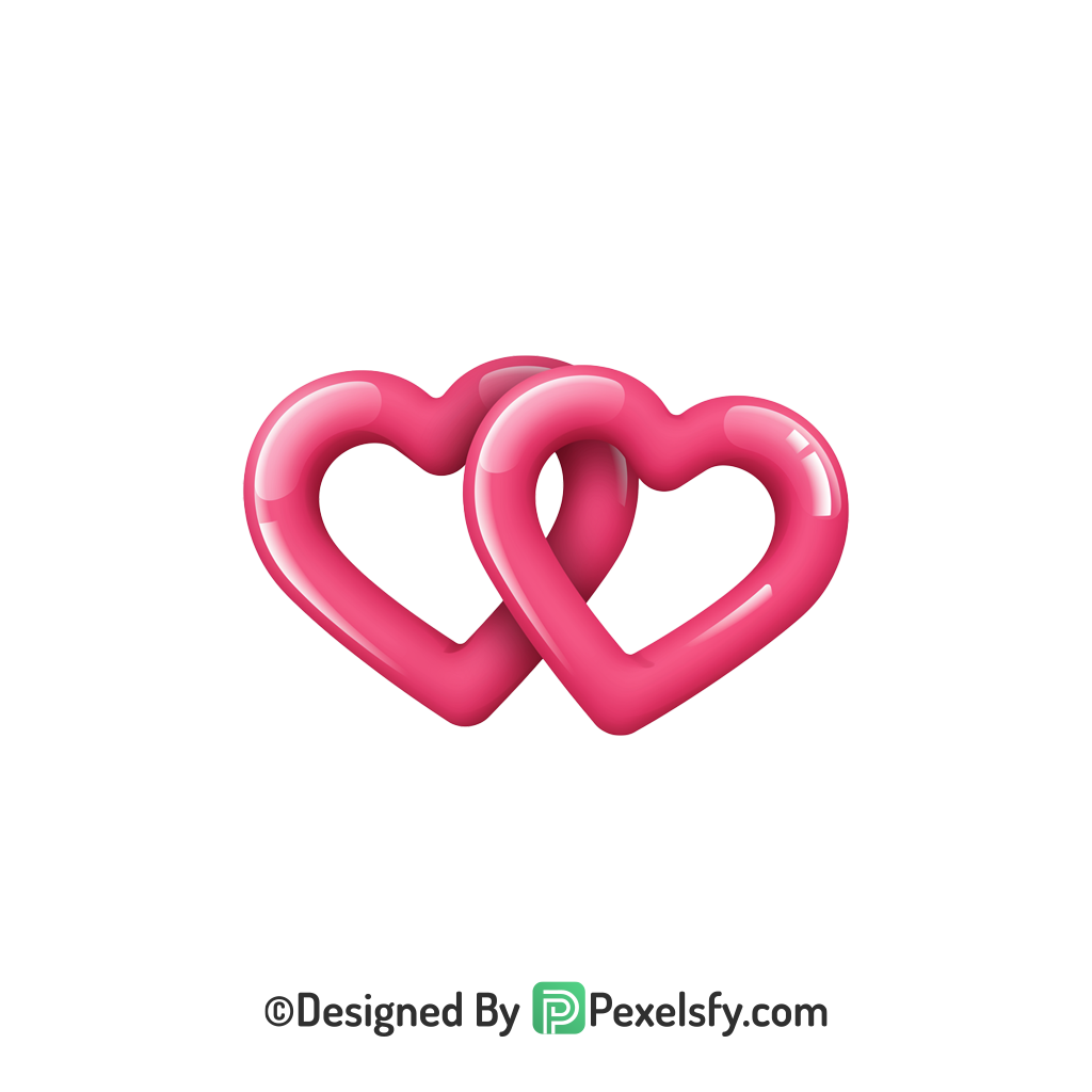 Kawaii Two Pink Hearts PNG Transparent, 3d