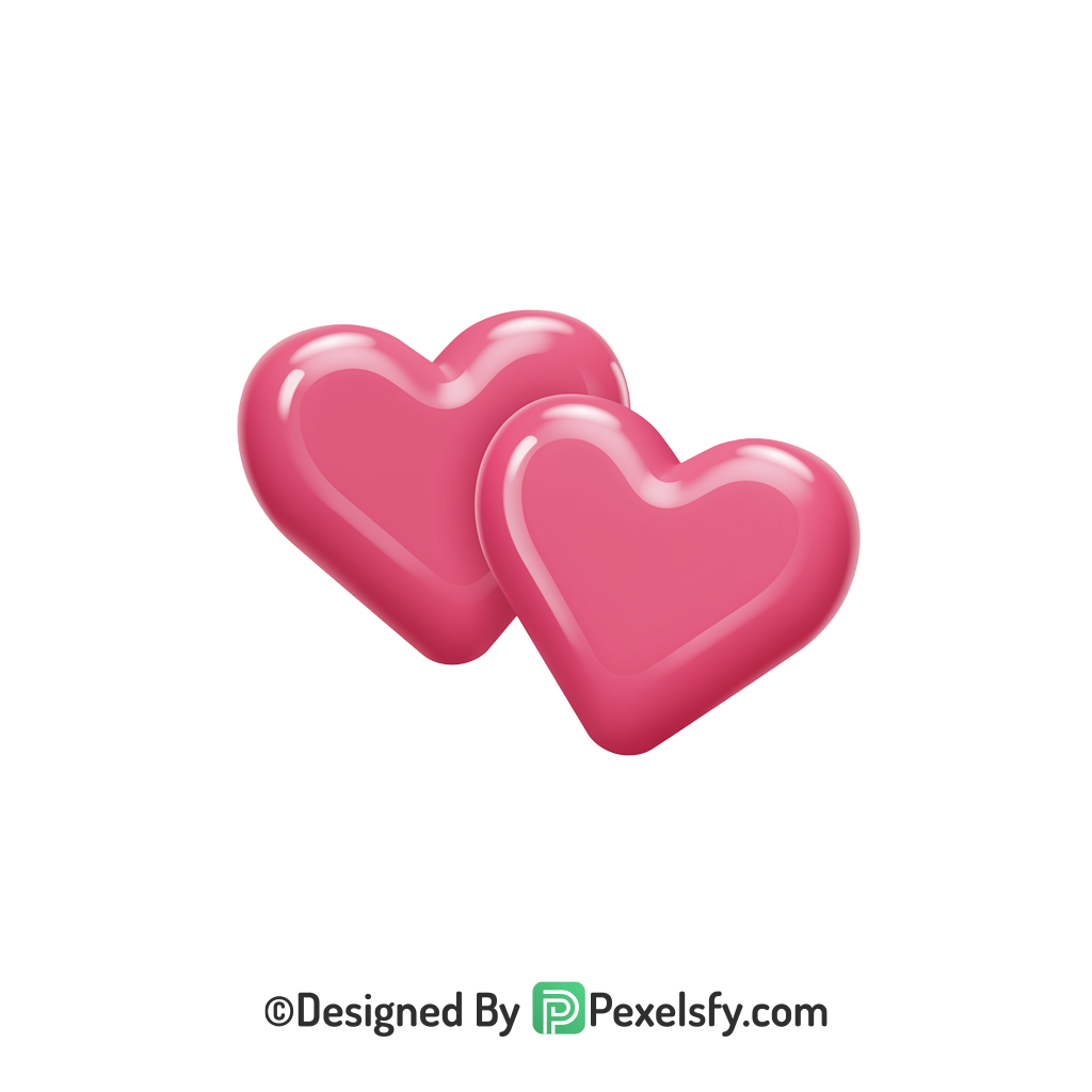 Dreamy Two Pink Hearts PNG Transparent, 3d
