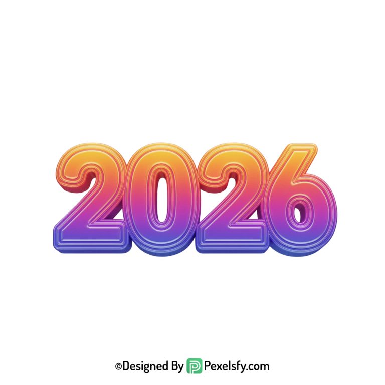 3d 2026 png decorative typography clipart, transparent