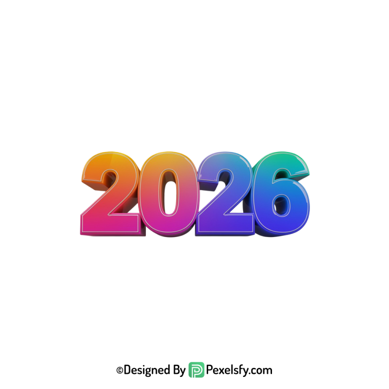 3d 2026 png with festive glow, transparent