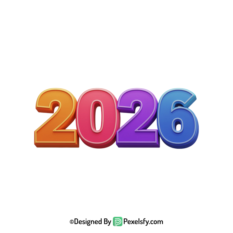 3d 2026 png bright year number, transparent