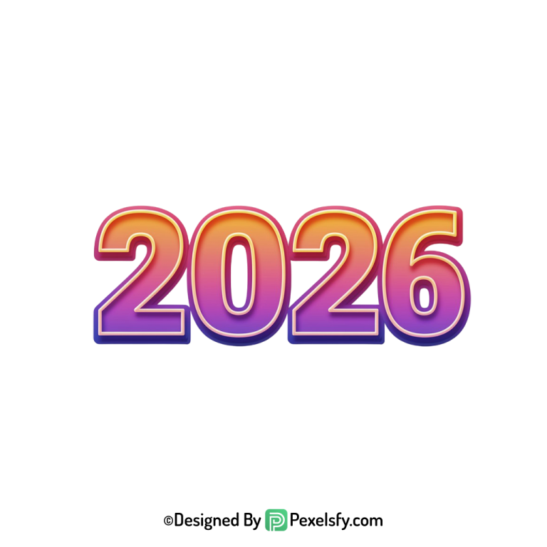 3d 2026 png numbers with reflection, transparent