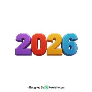 3d 2026 png glowing number graphics, transparent