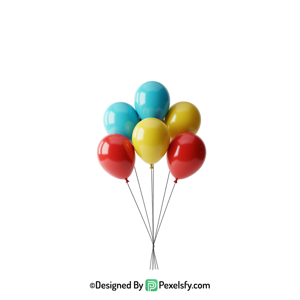 helium colourful balloons png isolated clipart, happy