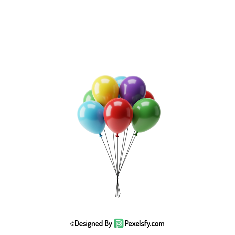 floating shiny colourful balloons png render, happy