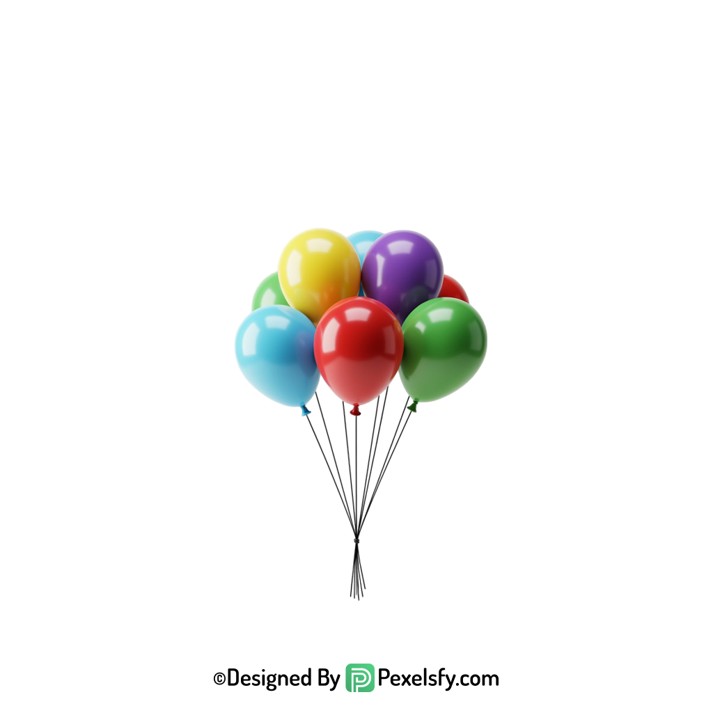 floating shiny colourful balloons png render, happy