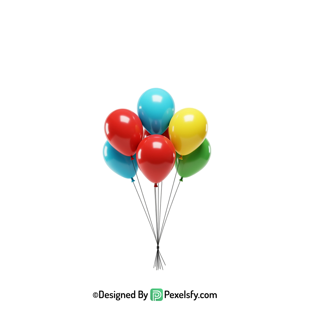 string tied colourful balloons png version, happy