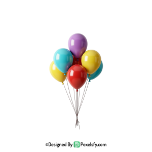 light colourful balloons png with ribbon, happy