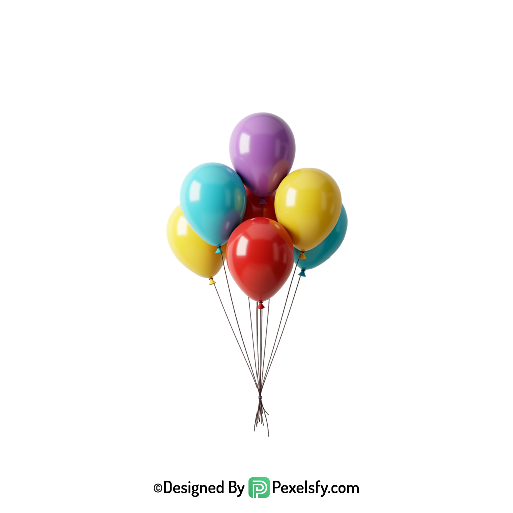 light colourful balloons png with ribbon, happy