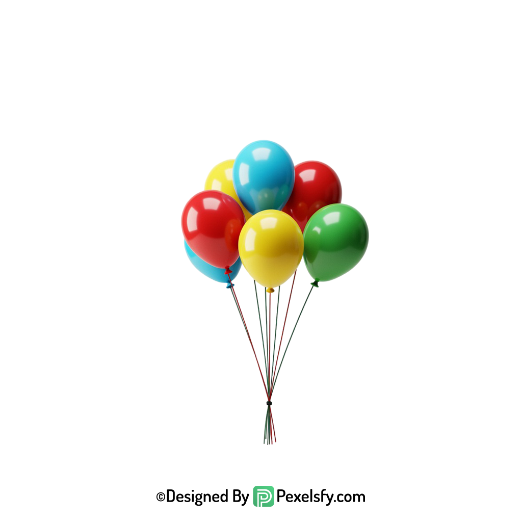 floating layered colourful balloons png render, happy