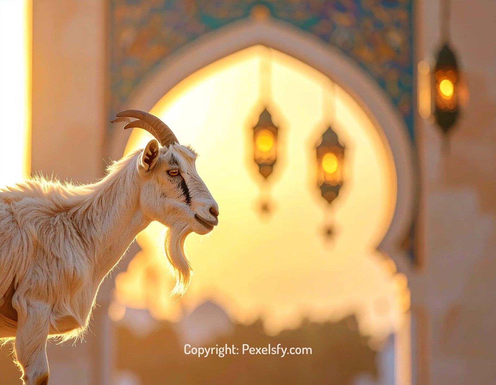 Ornate Mosque Entryway Lit for Eid