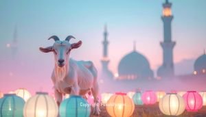 Sacrificial Goat Grazes at Eid Sunrise