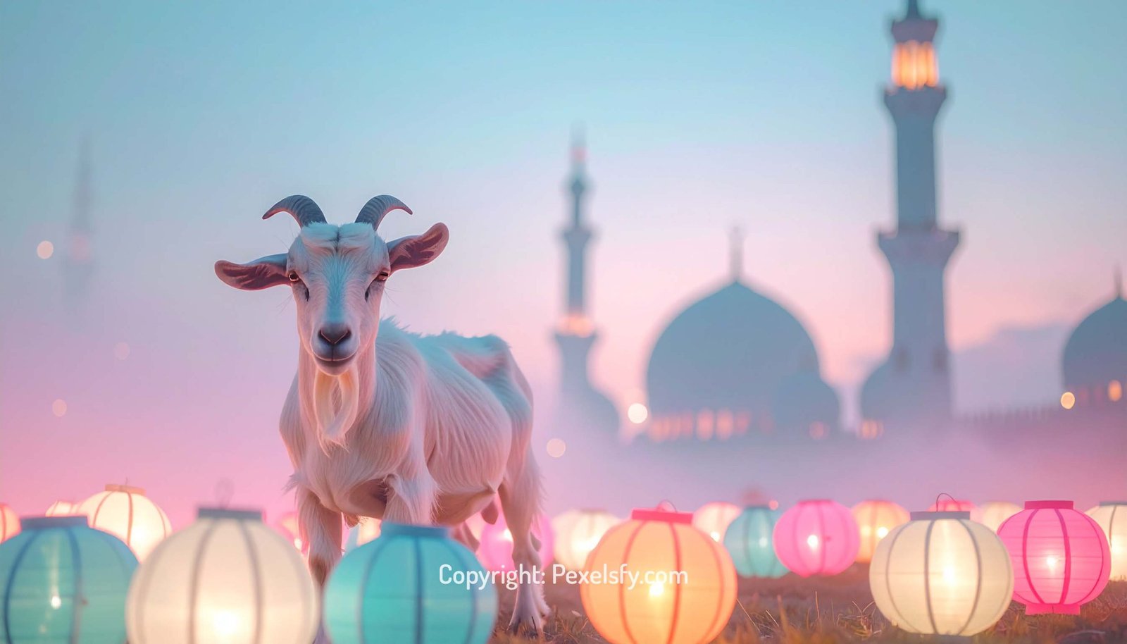 Sacrificial Goat Grazes at Eid Sunrise