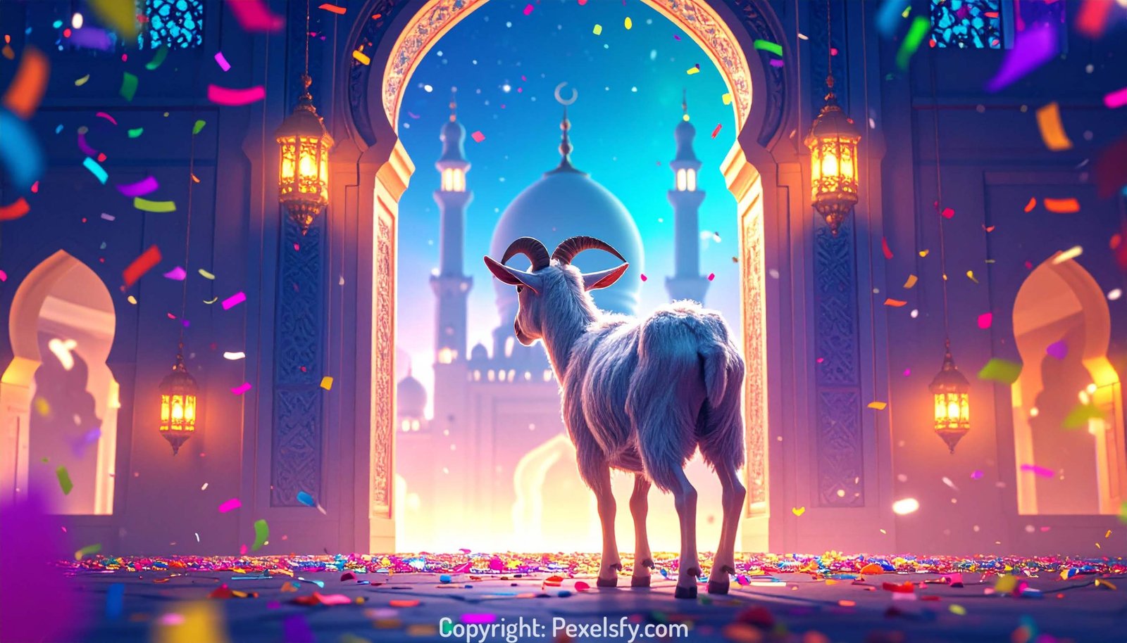 Traditional Eid Village with Joyful Atmosphere