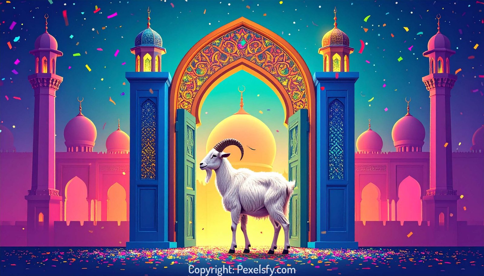 Eid al-Adha Evening with Glowing Lights