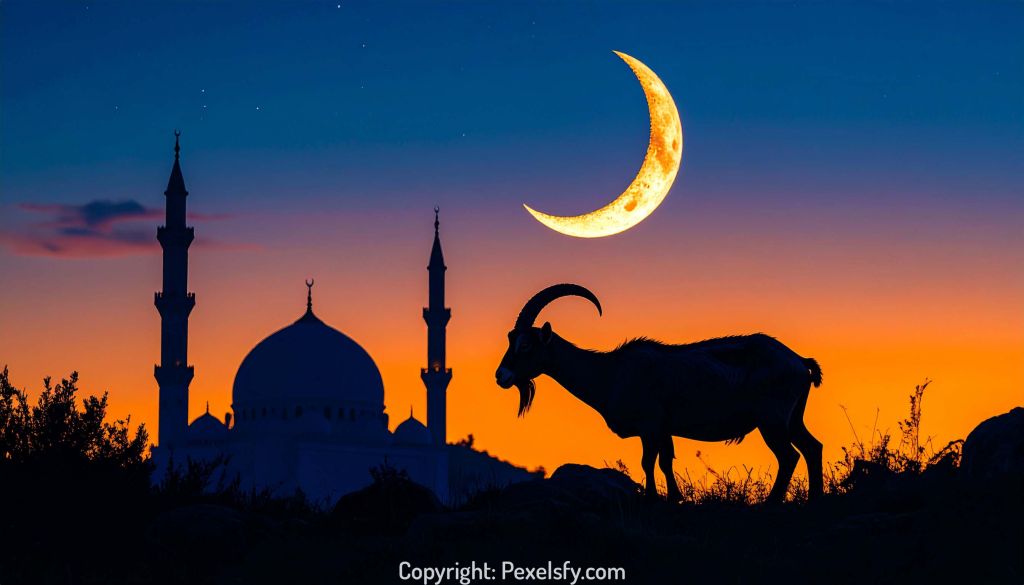 Elegant Eid Scene with Crescent Moon