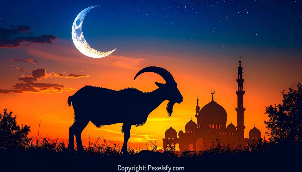 Goat in Festive Field on Eid al-Adha