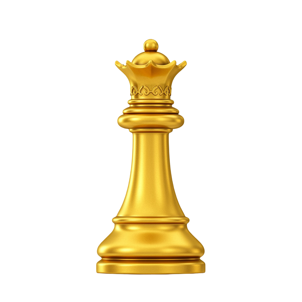 Golden Chess Queen PNG with Crown