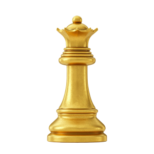 3D Golden Chess Queen PNG Render