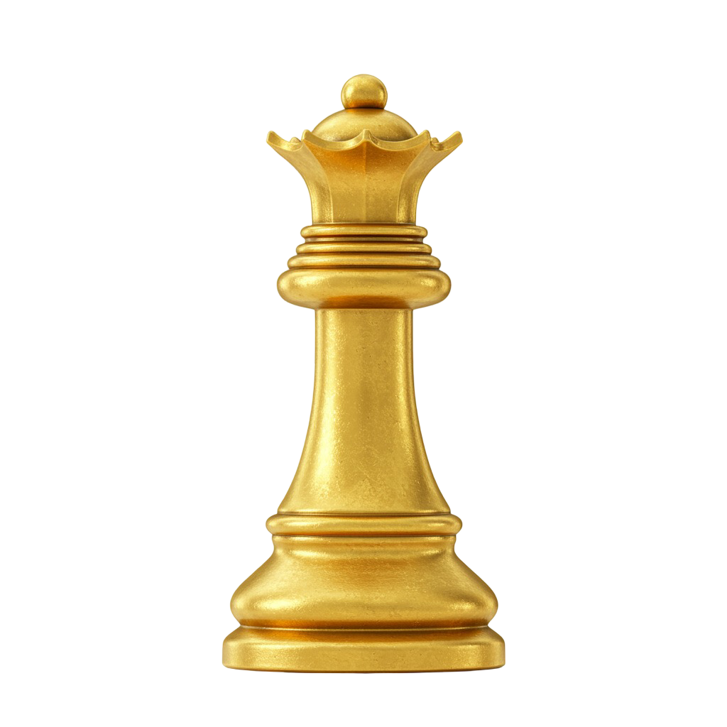 3D Golden Chess Queen PNG Render