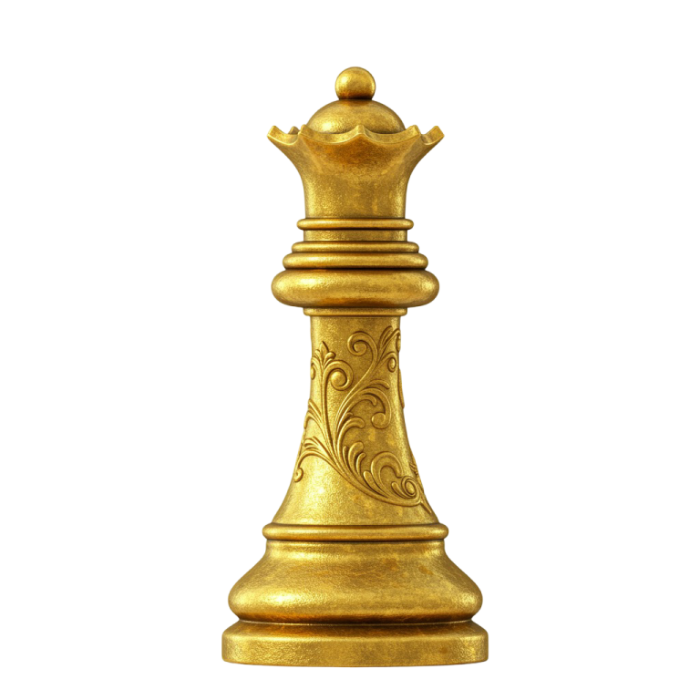 Golden Chess Queen PNG with Shadows