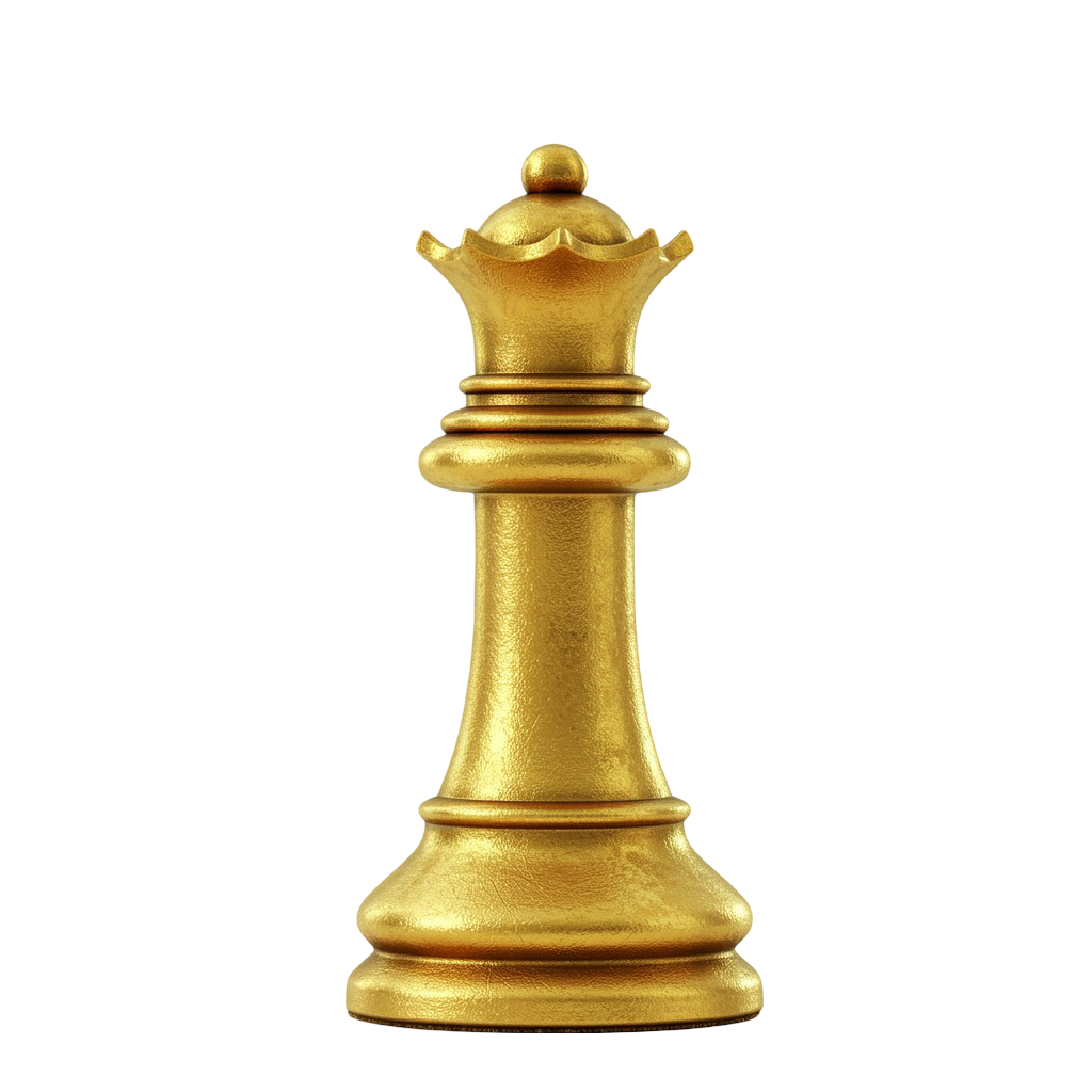 Elegant Golden Chess Queen PNG Piece
