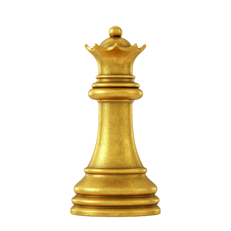 Golden Chess Queen PNG on White