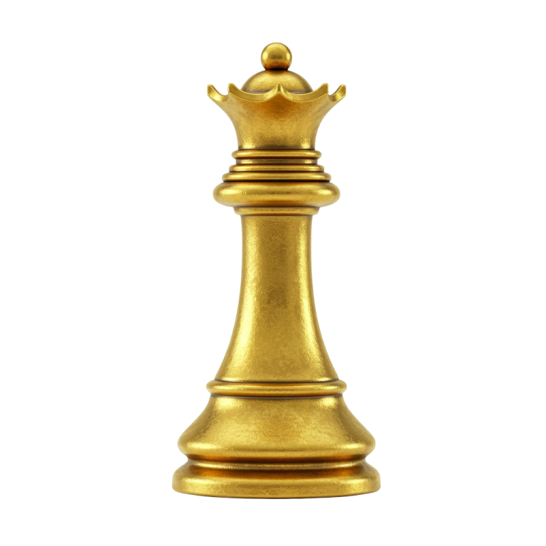 Stylish Golden Chess Queen PNG Render