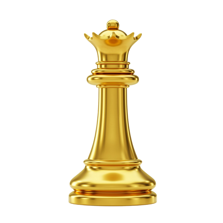 Golden Chess Queen PNG with Gloss Effect