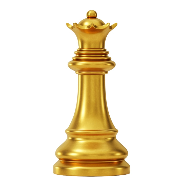 Chess Board with Golden Chess Queen PNG