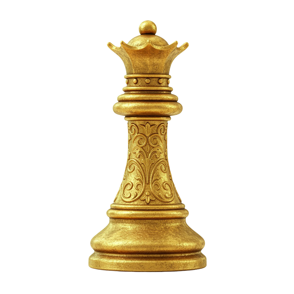 Golden Chess Queen PNG for Strategy Art