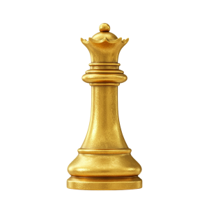 Golden Chess Queen PNG with Reflection