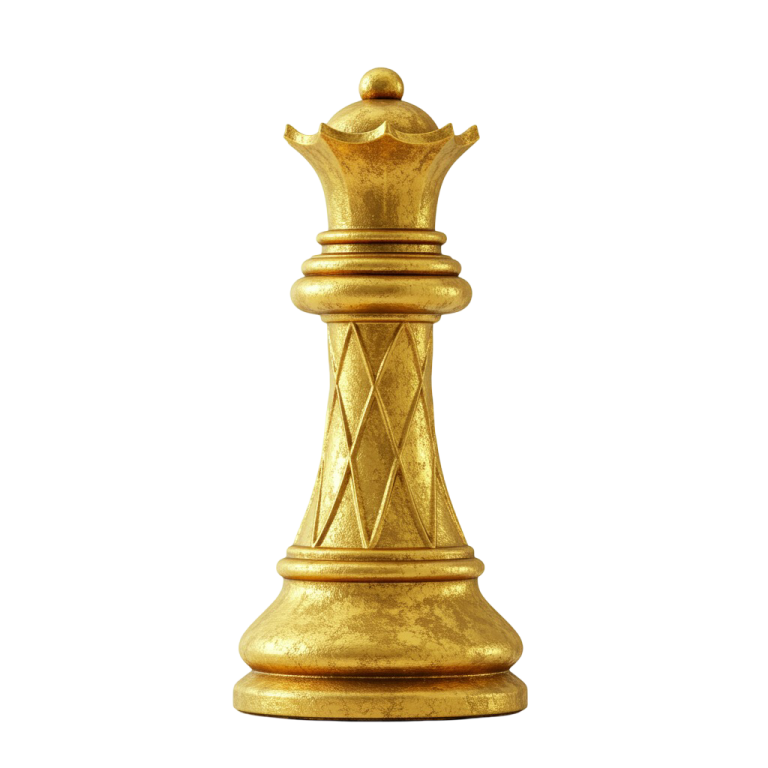 Golden Chess Queen PNG for Digital Use