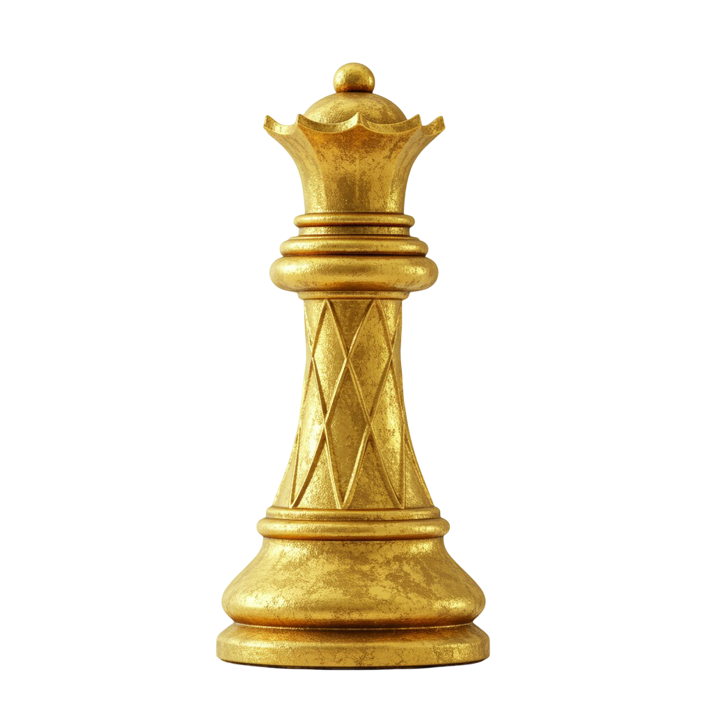 Golden Chess Queen PNG for Digital Use