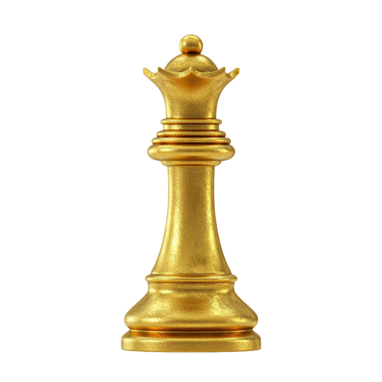 Golden Chess Queen PNG Isolated on Black
