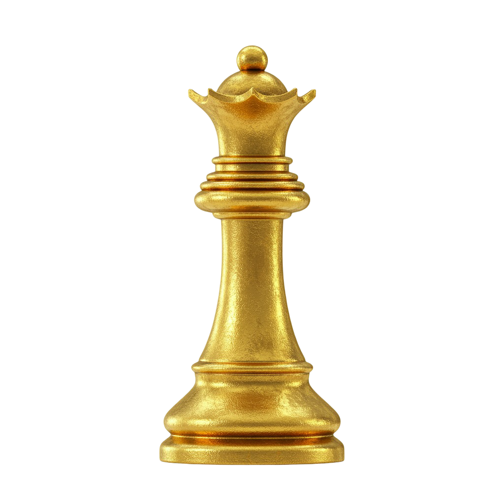 Golden Chess Queen PNG Isolated on Black