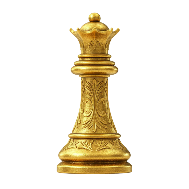 Realistic Golden Chess Queen PNG Image